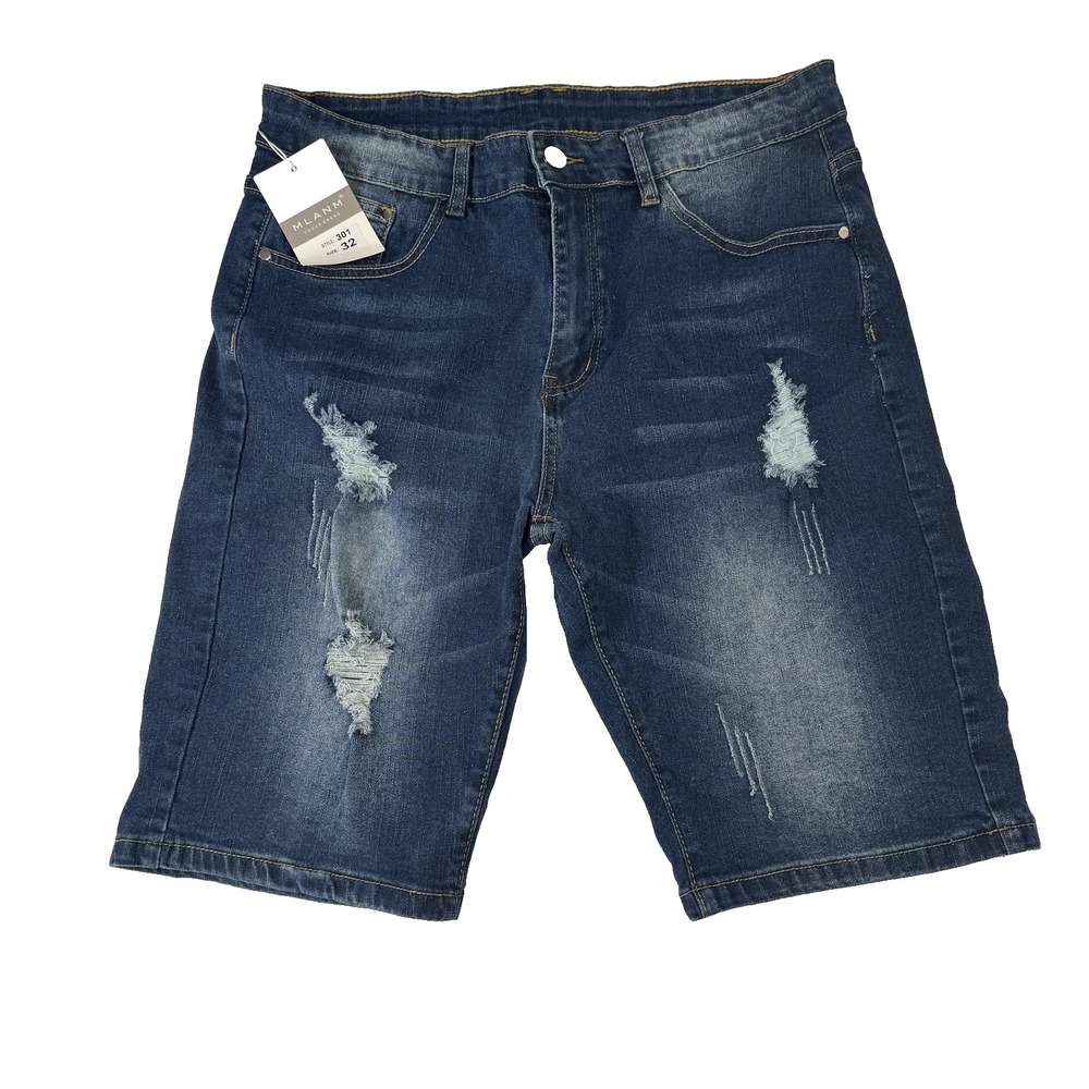 MLANM Jean Shorts Mens 32 Distressed Denim Knee Length Casual Blue 301